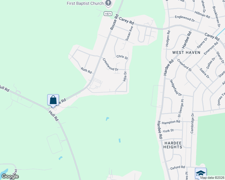 map of restaurants, bars, coffee shops, grocery stores, and more near 3108 Fox Run Dr in Kinston