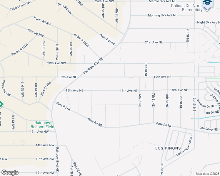 map of restaurants, bars, coffee shops, grocery stores, and more near 18th Avenue Northeast in Rio Rancho