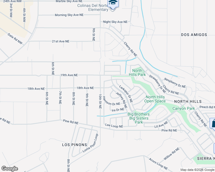 map of restaurants, bars, coffee shops, grocery stores, and more near 1176 Rachel Road Northeast in Rio Rancho