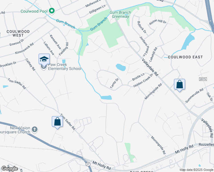 map of restaurants, bars, coffee shops, grocery stores, and more near 7337 Hidden Creek Drive in Charlotte