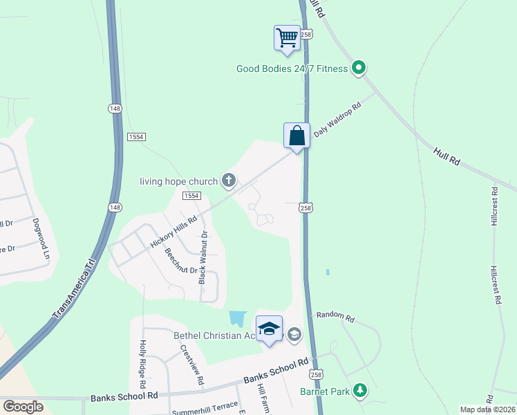 map of restaurants, bars, coffee shops, grocery stores, and more near 1059 Harlow St in Kinston