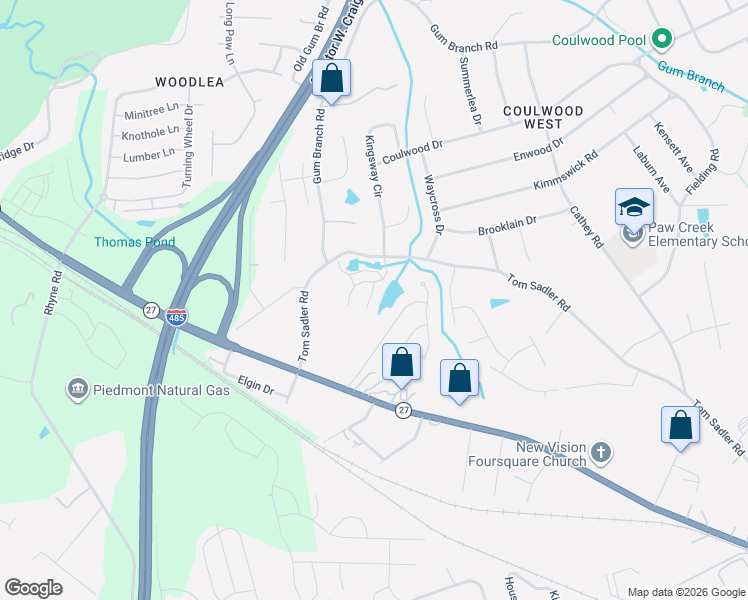 map of restaurants, bars, coffee shops, grocery stores, and more near Henry Thoreau Road in Charlotte