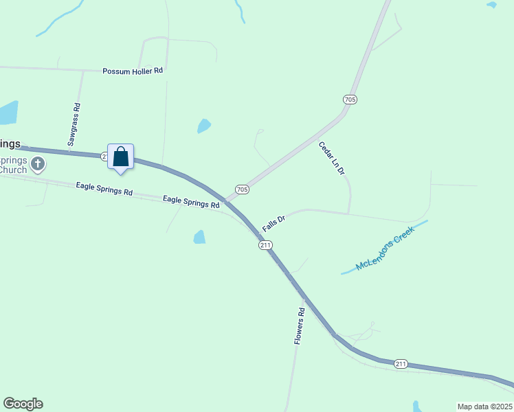 map of restaurants, bars, coffee shops, grocery stores, and more near North Carolina 211 in Eagle Springs