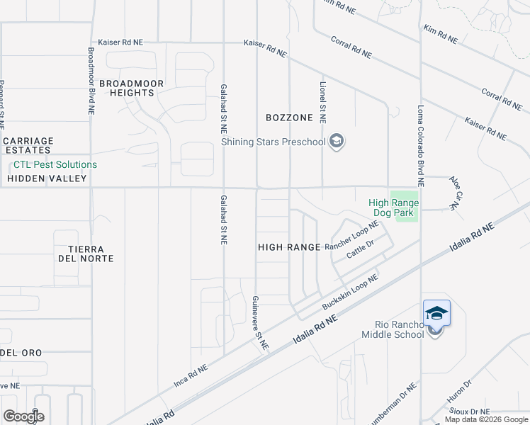 map of restaurants, bars, coffee shops, grocery stores, and more near 3709 Bronco Trail Road Northeast in Rio Rancho