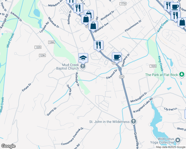 map of restaurants, bars, coffee shops, grocery stores, and more near 301 County Road 1164 in Hendersonville