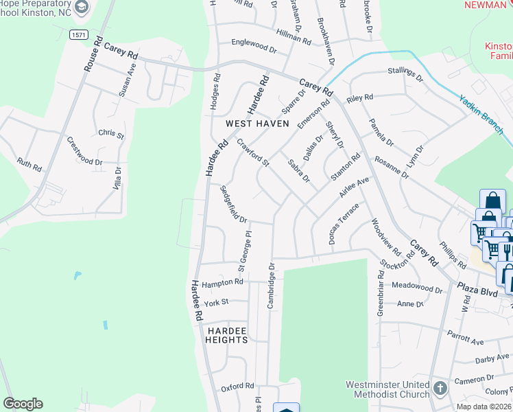 map of restaurants, bars, coffee shops, grocery stores, and more near 1805 Sedgefield Drive in Kinston