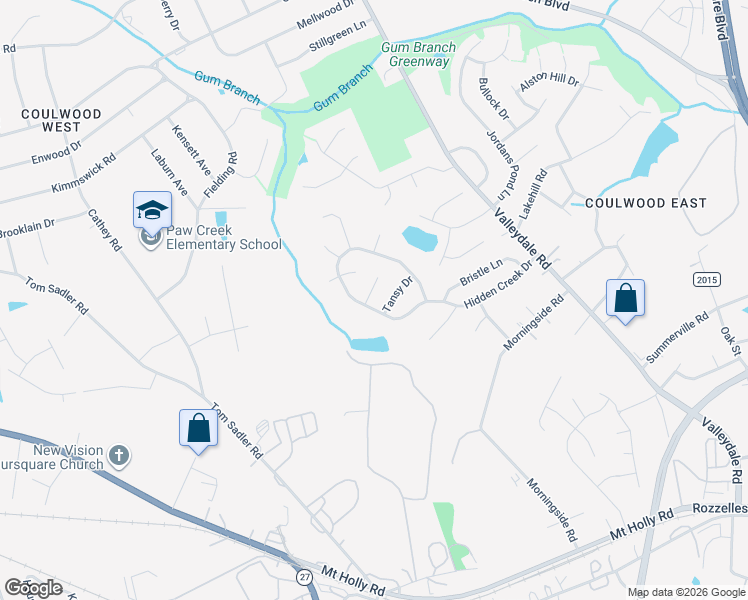 map of restaurants, bars, coffee shops, grocery stores, and more near 7337 Hidden Creek Drive in Charlotte