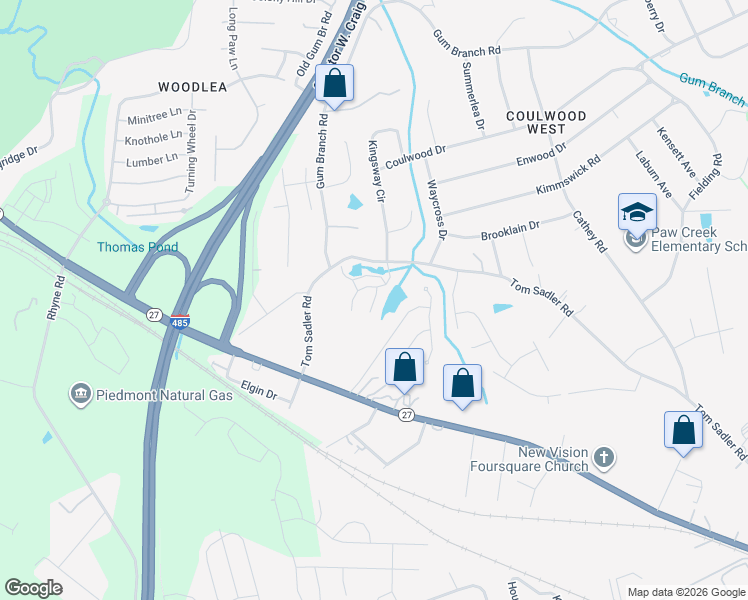 map of restaurants, bars, coffee shops, grocery stores, and more near Henry Thoreau Road in Charlotte