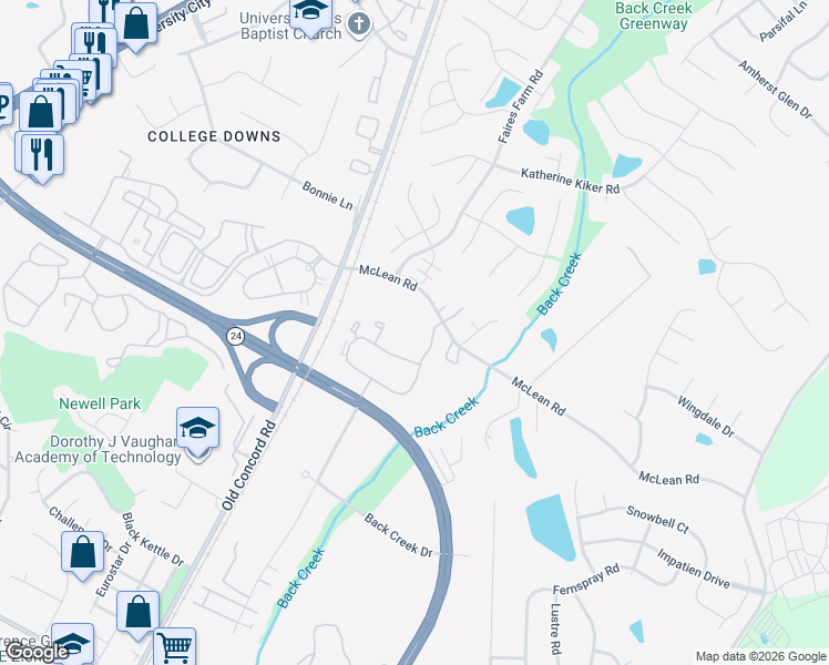 map of restaurants, bars, coffee shops, grocery stores, and more near 8720 Avebury Drive in Charlotte