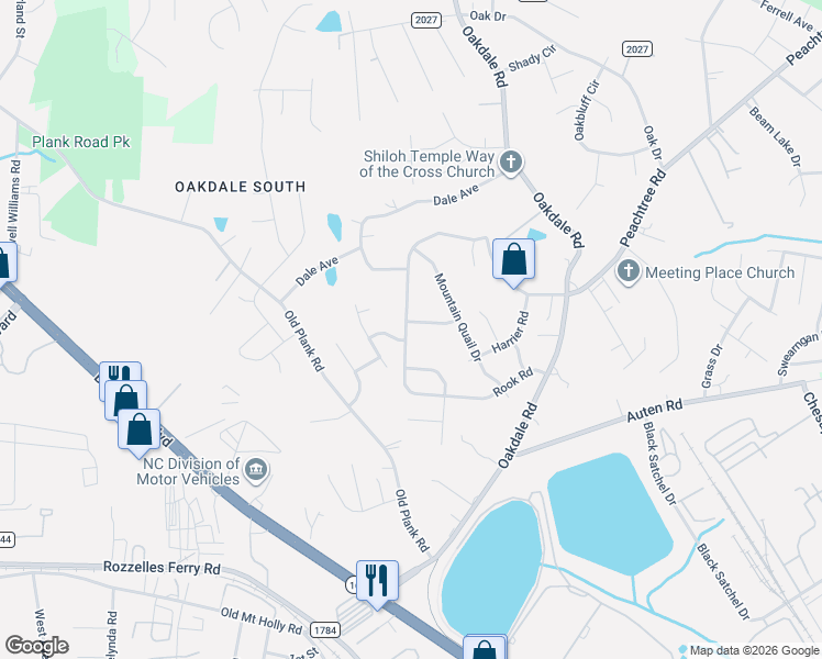 map of restaurants, bars, coffee shops, grocery stores, and more near 715 Rook Road in Charlotte