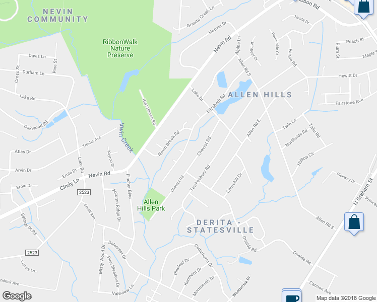 map of restaurants, bars, coffee shops, grocery stores, and more near 5010 Elizabeth Road in Charlotte