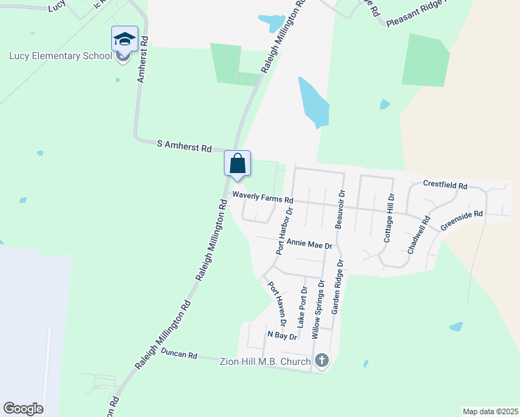 map of restaurants, bars, coffee shops, grocery stores, and more near 4402 Waverly Farms Road in Millington