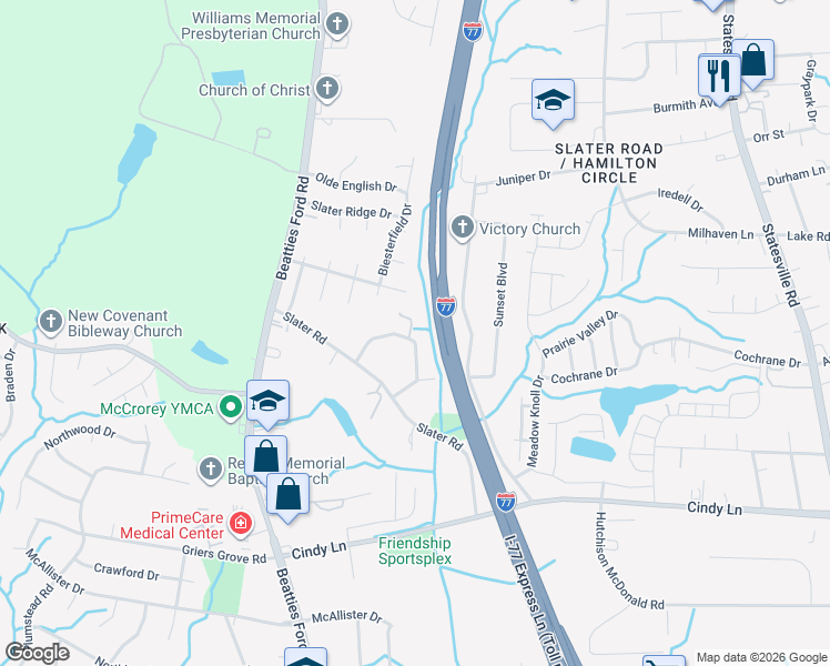 map of restaurants, bars, coffee shops, grocery stores, and more near in Charlotte