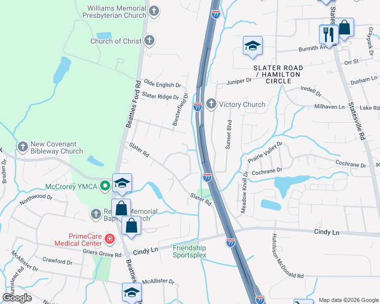 map of restaurants, bars, coffee shops, grocery stores, and more near in Charlotte