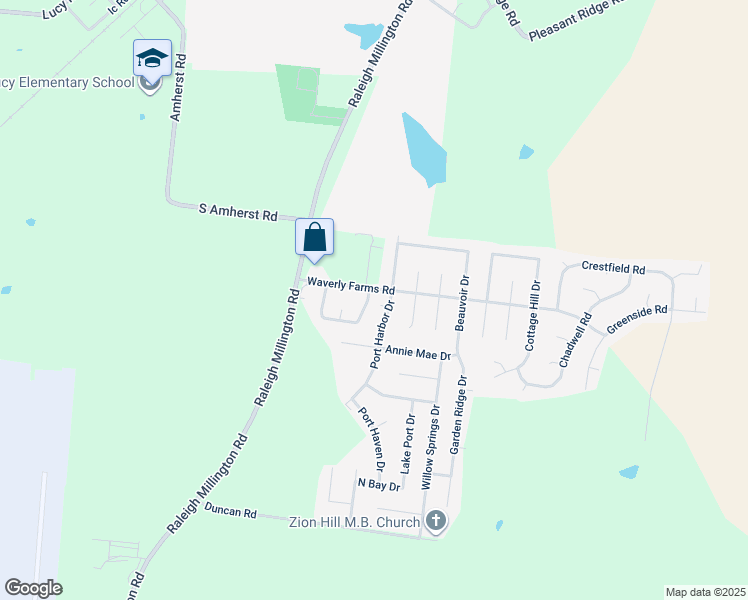 map of restaurants, bars, coffee shops, grocery stores, and more near 6000 Wagon Hill Road East in Millington