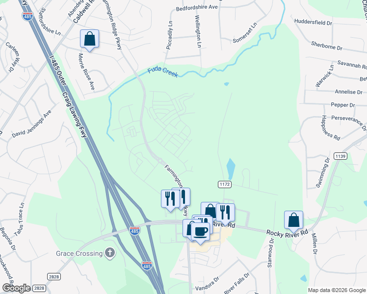 map of restaurants, bars, coffee shops, grocery stores, and more near 4538 Rocky River Crossing Road in Harrisburg