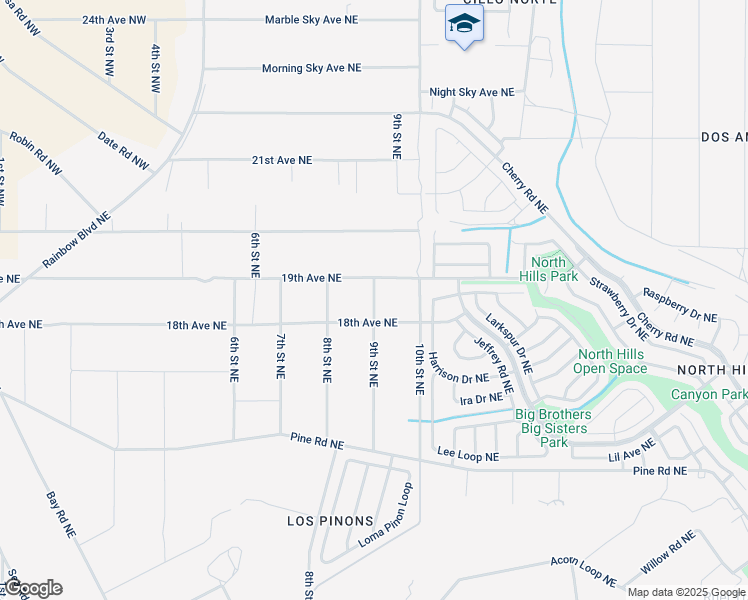map of restaurants, bars, coffee shops, grocery stores, and more near 906 19th Avenue Northeast in Rio Rancho