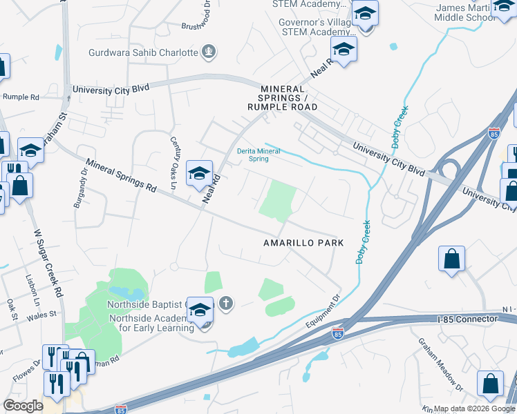 map of restaurants, bars, coffee shops, grocery stores, and more near 6238 Sydney Mae in Charlotte