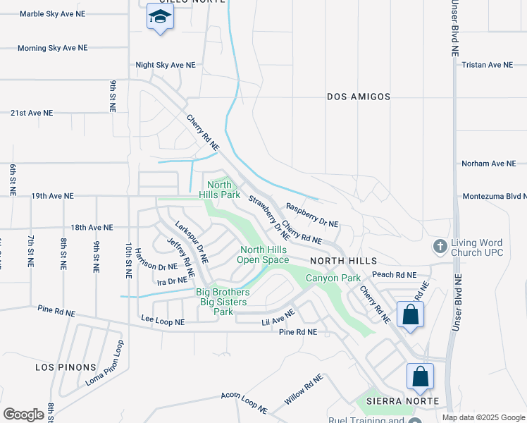 map of restaurants, bars, coffee shops, grocery stores, and more near 1812 Strawberry Drive Northeast in Rio Rancho