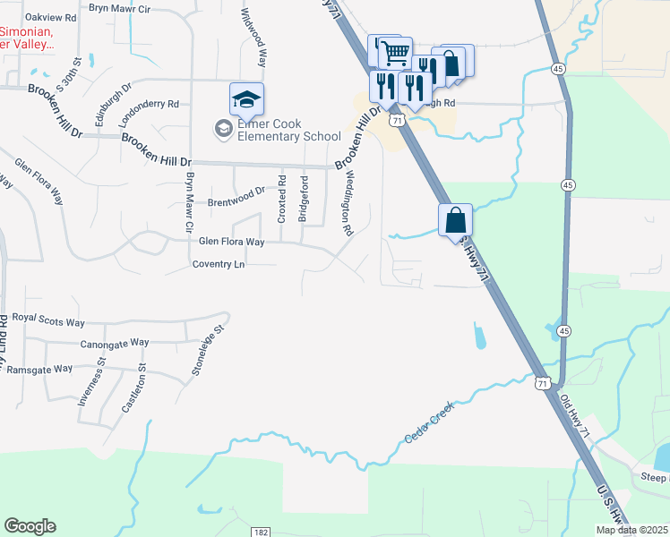 map of restaurants, bars, coffee shops, grocery stores, and more near 10005 Hanover Court in Fort Smith
