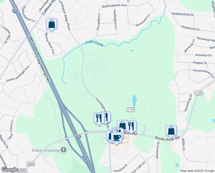 map of restaurants, bars, coffee shops, grocery stores, and more near 4538 Rocky River Crossing Road in Harrisburg