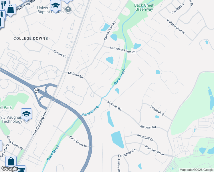 map of restaurants, bars, coffee shops, grocery stores, and more near 9304 Charolais Lane in Charlotte