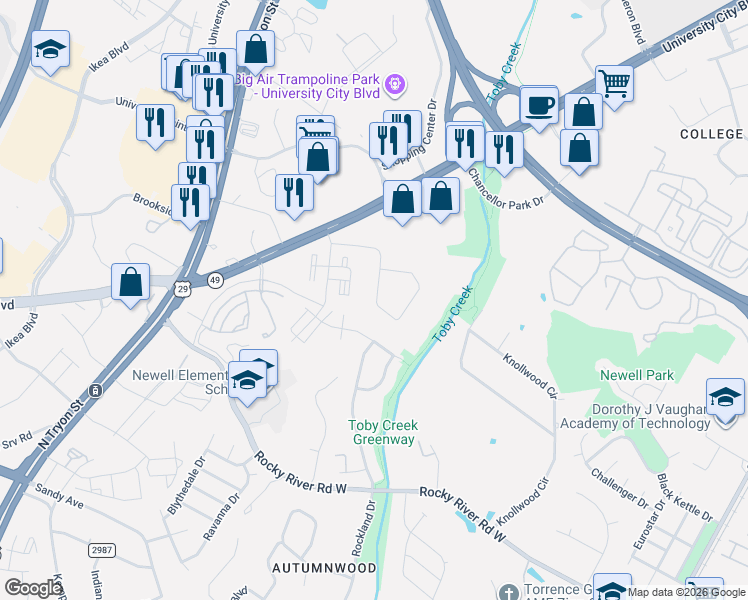 map of restaurants, bars, coffee shops, grocery stores, and more near 414 Joe Whitener Road in Charlotte