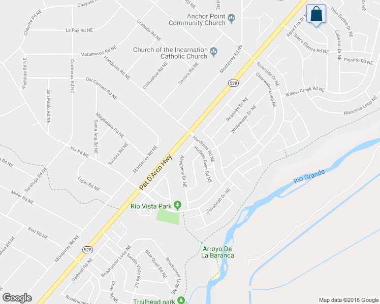 map of restaurants, bars, coffee shops, grocery stores, and more near 1768 Allegheny Drive Northeast in Rio Rancho