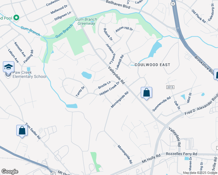 map of restaurants, bars, coffee shops, grocery stores, and more near 6940 Hidden Creek Drive in Charlotte