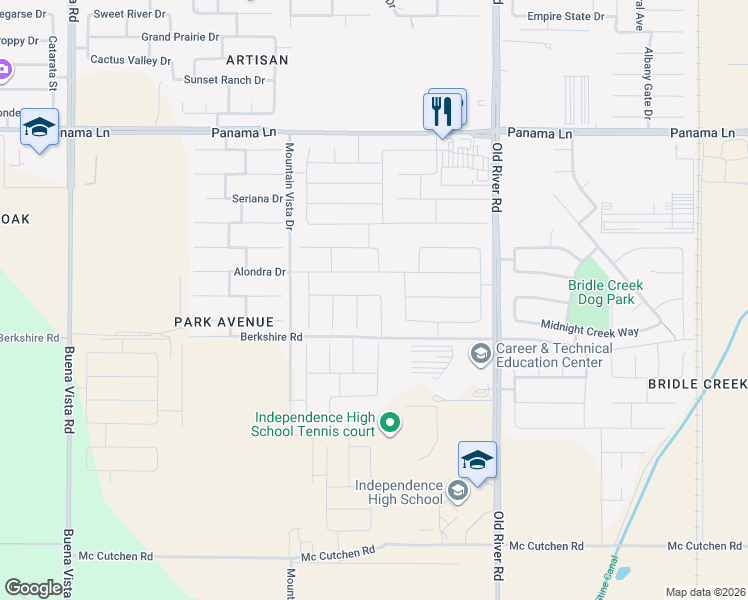 map of restaurants, bars, coffee shops, grocery stores, and more near 7209 Conduit Street in Bakersfield