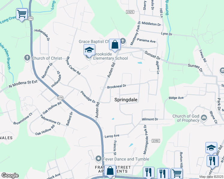 map of restaurants, bars, coffee shops, grocery stores, and more near 2005 Brookneal Drive in Gastonia