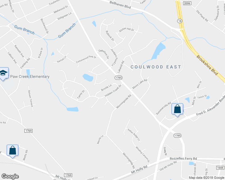 map of restaurants, bars, coffee shops, grocery stores, and more near 6940 Hidden Creek Drive in Charlotte