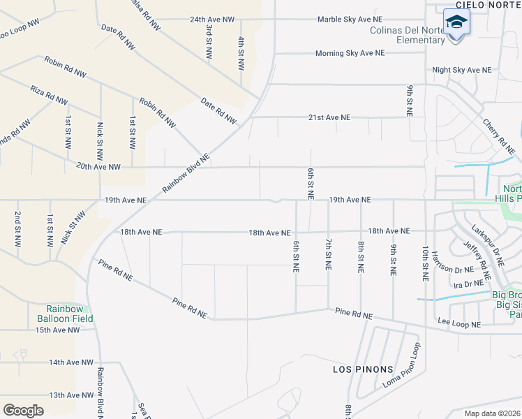 map of restaurants, bars, coffee shops, grocery stores, and more near 506 19th Avenue Northeast in Rio Rancho