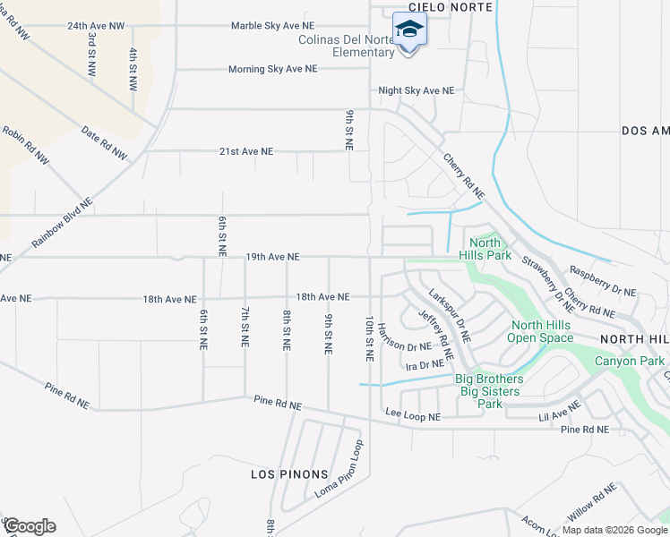 map of restaurants, bars, coffee shops, grocery stores, and more near 906 19th Avenue Northeast in Rio Rancho