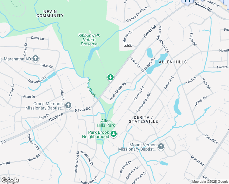 map of restaurants, bars, coffee shops, grocery stores, and more near 3421 Nevin Brook Road in Charlotte