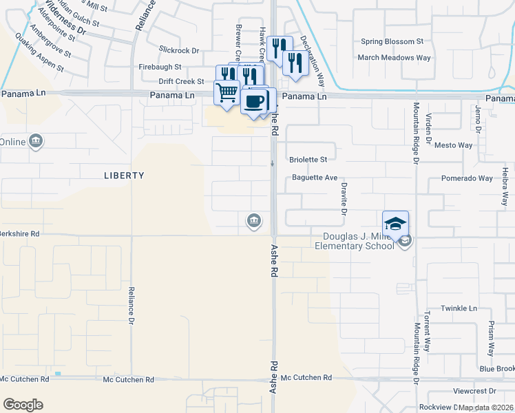 map of restaurants, bars, coffee shops, grocery stores, and more near 6516 Walkers Glen Lane in Bakersfield
