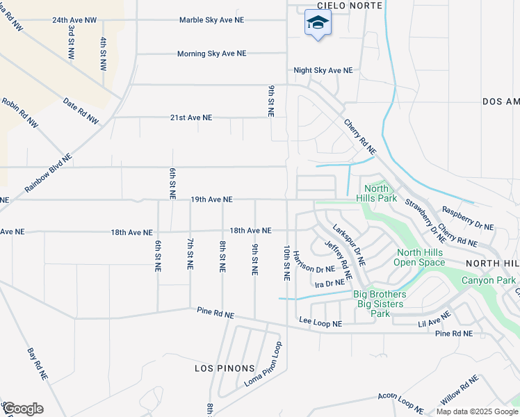 map of restaurants, bars, coffee shops, grocery stores, and more near 906 19th Avenue Northeast in Rio Rancho