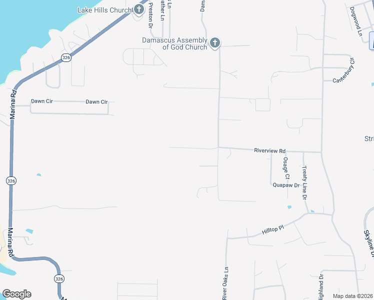 map of restaurants, bars, coffee shops, grocery stores, and more near 3425 Riverview Road in Russellville