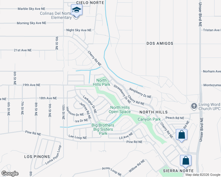 map of restaurants, bars, coffee shops, grocery stores, and more near 1808 Blueberry Drive Northeast in Rio Rancho