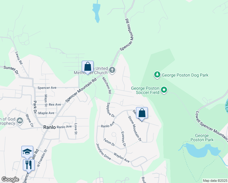 map of restaurants, bars, coffee shops, grocery stores, and more near 5008 Wicklow Dr in Gastonia