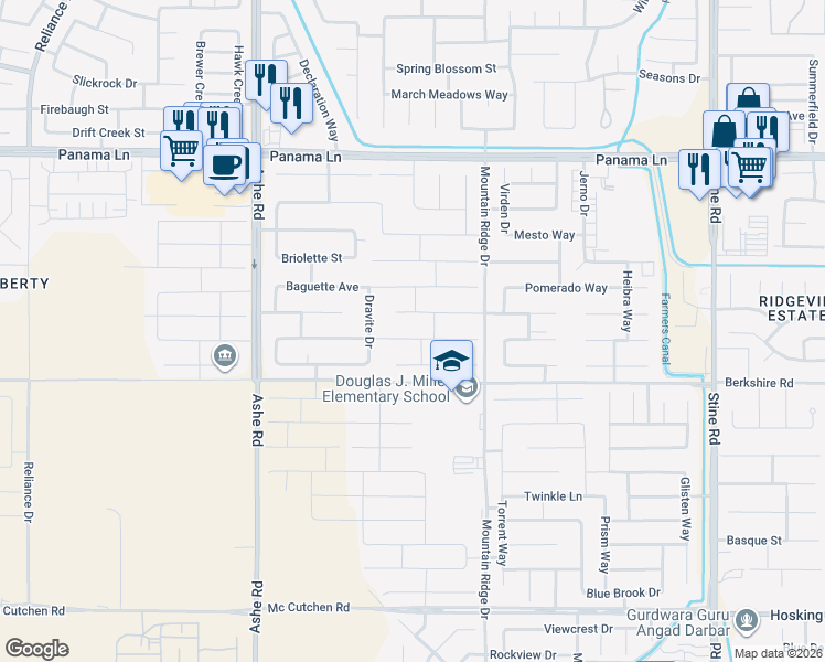 map of restaurants, bars, coffee shops, grocery stores, and more near 5906 Ocean Jasper Drive in Bakersfield