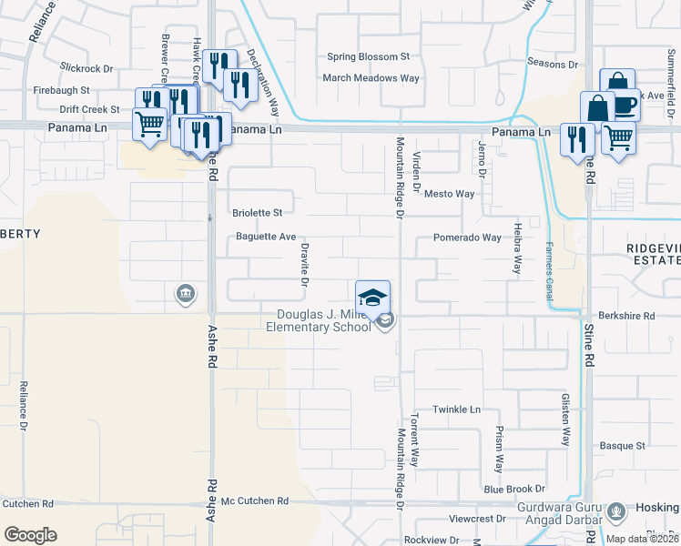 map of restaurants, bars, coffee shops, grocery stores, and more near 5906 Ocean Jasper Drive in Bakersfield