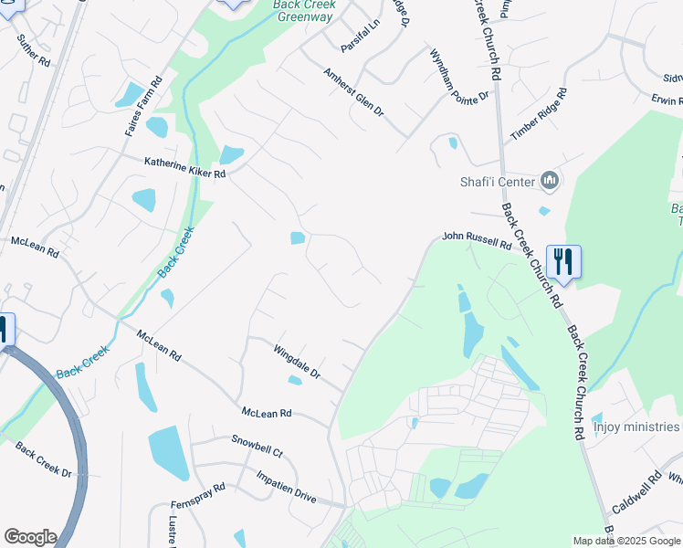 map of restaurants, bars, coffee shops, grocery stores, and more near 9205 Christina Marie Court in Charlotte