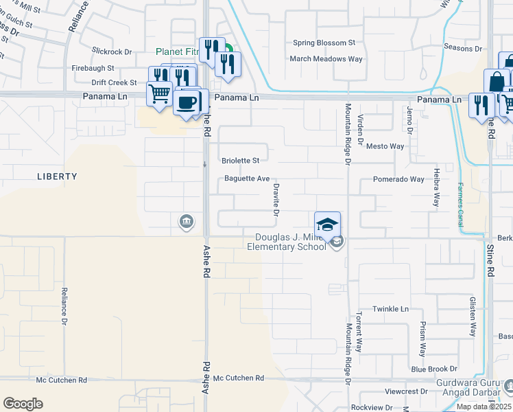 map of restaurants, bars, coffee shops, grocery stores, and more near 6202 Ocean Jasper Drive in Bakersfield