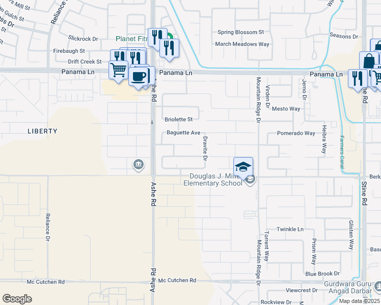 map of restaurants, bars, coffee shops, grocery stores, and more near 6202 Ocean Jasper Drive in Bakersfield