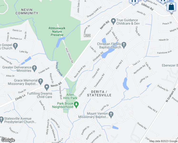 map of restaurants, bars, coffee shops, grocery stores, and more near 5030 Elizabeth Road in Charlotte