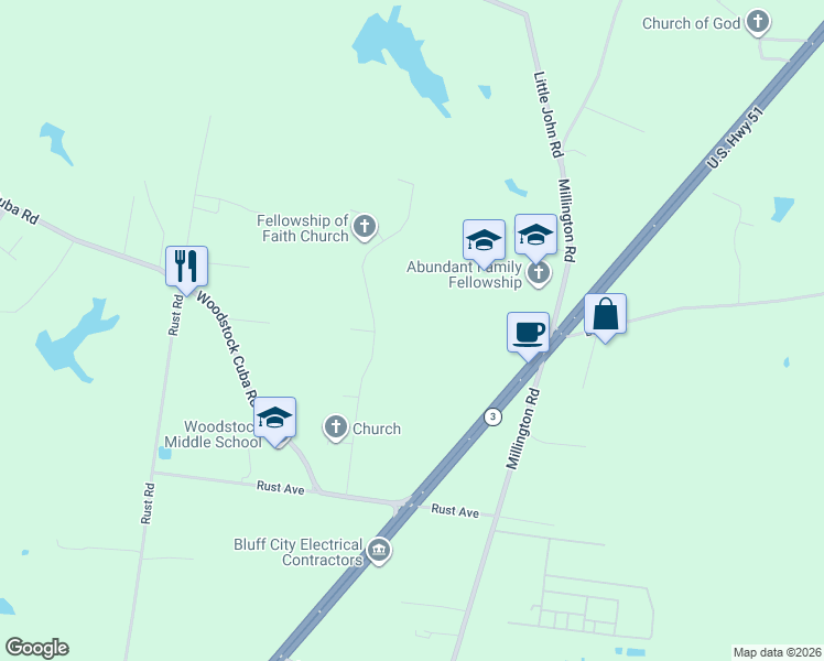 map of restaurants, bars, coffee shops, grocery stores, and more near 6016 Hamlet Road in Millington