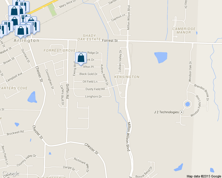 map of restaurants, bars, coffee shops, grocery stores, and more near 6020 Aubrey Ranch Drive in Arlington