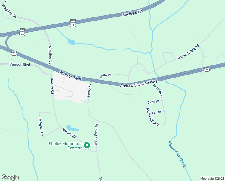 map of restaurants, bars, coffee shops, grocery stores, and more near 3741 Lavista Drive in Shelby