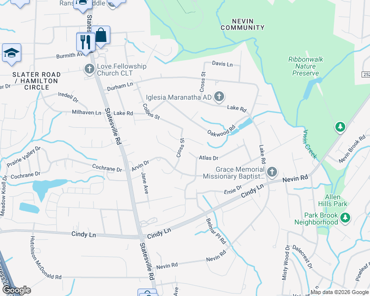 map of restaurants, bars, coffee shops, grocery stores, and more near in Charlotte